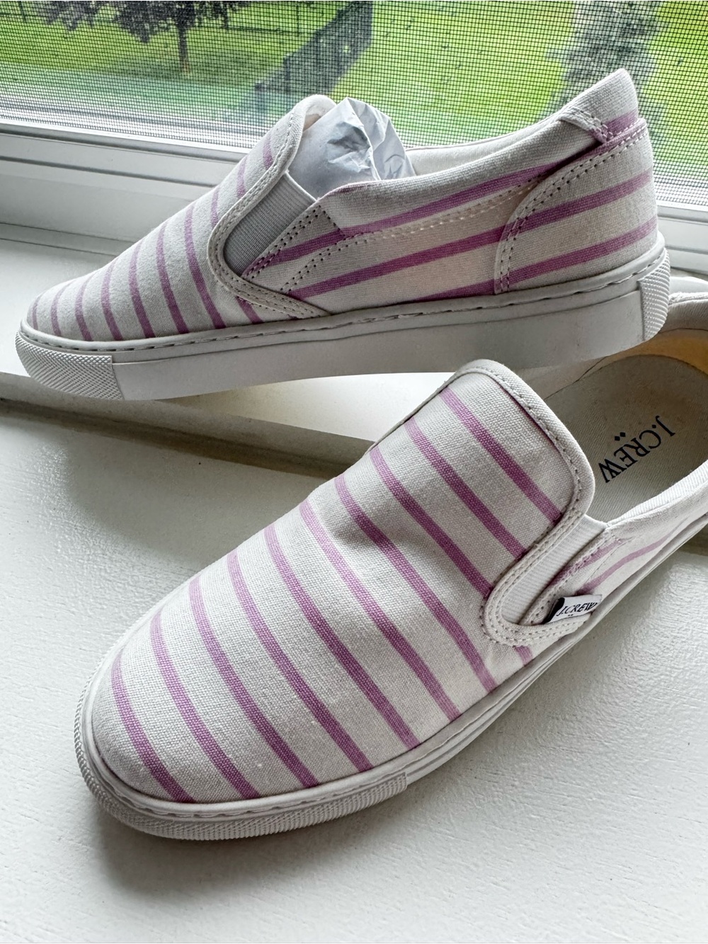 J. Crew Lavender-Striped Slip-On Canvas Sneakers